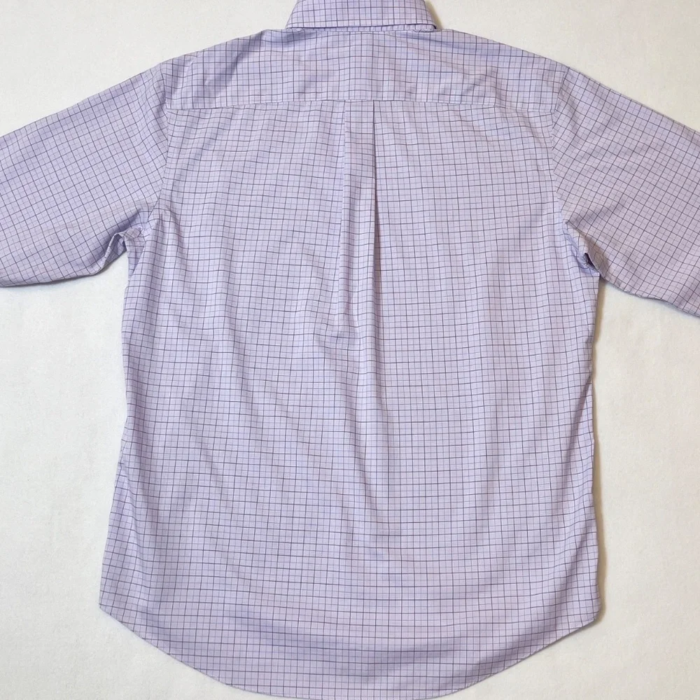 Jos A Bank Traveler Men'sTraditional Fit Lavender Check Shirt Size 16/34 - Picture 4 of 14